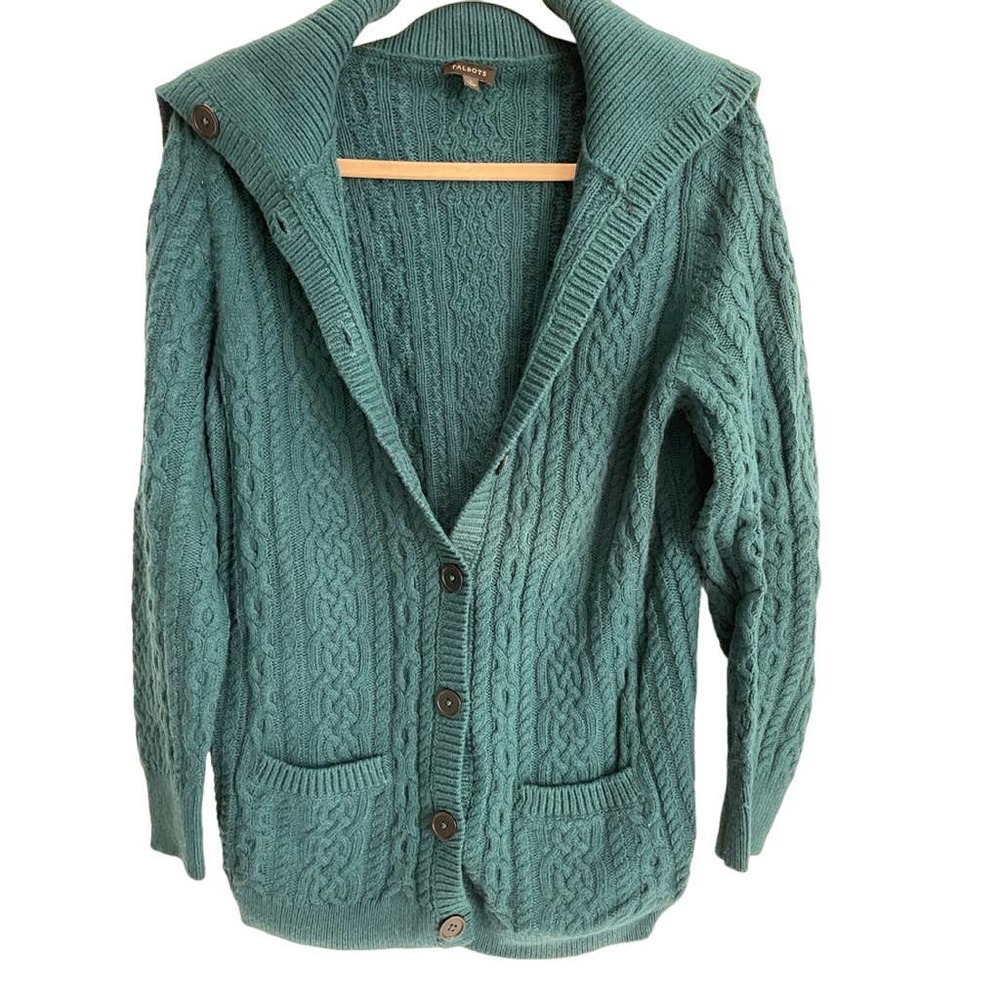 Talbots Teal Green Cable Knit Cardigan Sweater Size Large